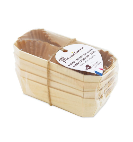 4 mini-caissettes à cake en bois + 8 caissettes 4 mini-caissettes à cake en bois + 8 caissettes